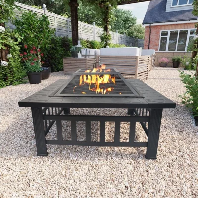 The Range Phoenix 3 in 1 Square Metal Fire Pit, BBQ Grill and Ice Pit - Black