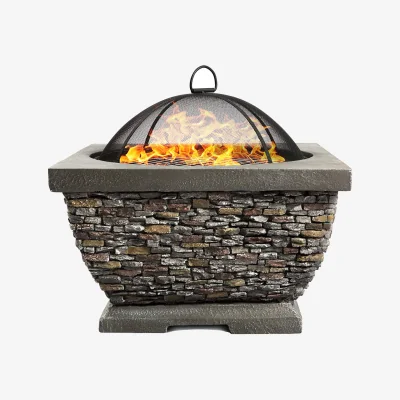 The Range TONTERIA Garden and Patio Fire Pit and BBQ with Eco Stone Finish - Brown