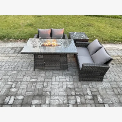 The Range Fimous 4-Piece PE Rattan Outdoor Patio Firepit Dining Set, Dark Grey Mixed. - Dark grey mixed rattan with dark grey fabric