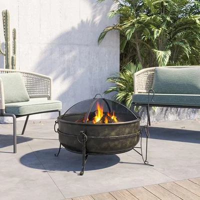 The Range Cast Iron Cauldron Fire Pit Brazier Wood Burner Stove Outdoor - Bronze