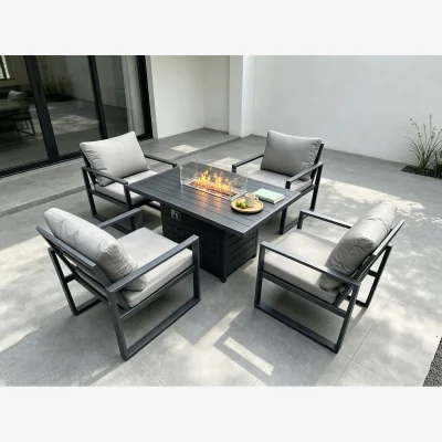 The Range Fimous Aluminum Top 4-Seat Gas Firepit Dining Set, Dark Grey. - Dark Grey
