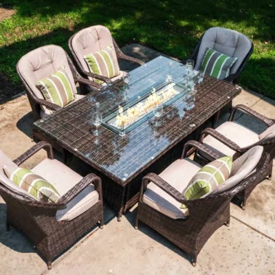 The Range Abrihome 6 Seater Rectangle Fire Pit Table Set - Brown / 6
