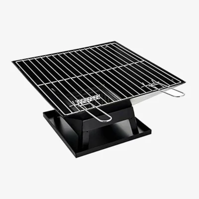 The Range Square Fire Pit With BBQ Grill Poker - Black