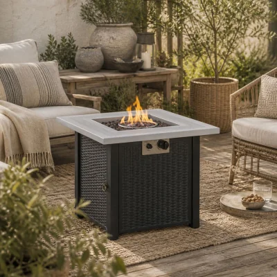 The Range Elmosu Square Gas Fire Pit Table - Black and Grey