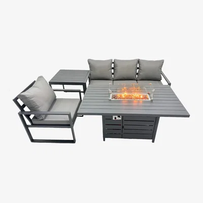 The Range Fimous 4 Seat Outdoor Aluminium Garden Furniture Set with Gas Fire Pit Dark Grey - Dark Grey