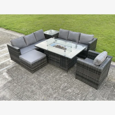 The Range Rattan Gas Fire Pit Corner Dining Set Chair Stool