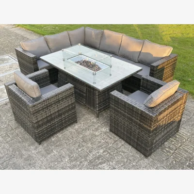 The Range Rattan 8 Seater Gas Fire Pit Corner Dining Set Chairs