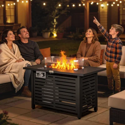 The Range Outsunny Table with Rain Cover 50000 BTU Outdoor Firepit - Black