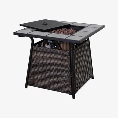 The Range Rattan Fire Pit Gas Burner Patio Heater  - Brown Wicker, Black Frame
