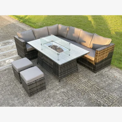The Range Rattan 8 Seater Gas Fire Pit Corner Dining Set Stools