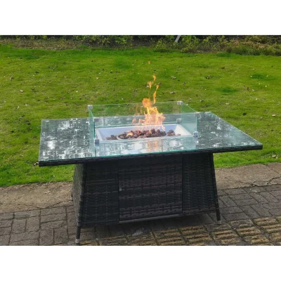The Range Rattan Fire Pit Table Dining Table Gas Heater Burner - Dark Grey Mixed