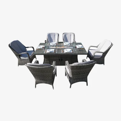 The Range Abrihome 6 Seater Rectangle Fire Pit Table Set - Grey / 6