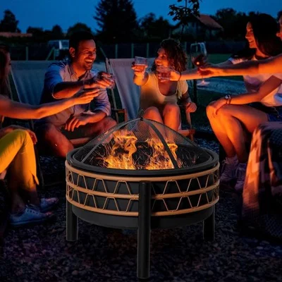 The Range Outdoor Fire Pit, Metal Round Firepit Bowl - Black, Orange