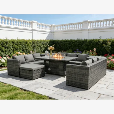 The Range Rattan 10 Seater Gas Fire Pit Dining Set Stool