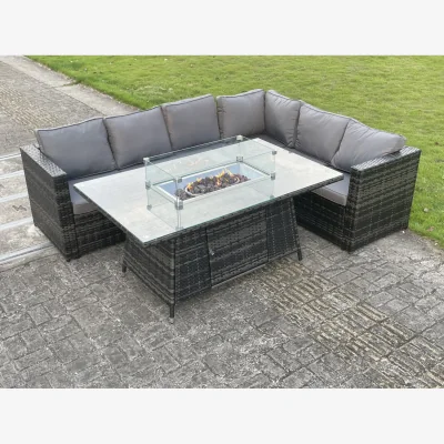 The Range Rattan 6 Seater Gas Fire Pit Corner Sofa Dining Set