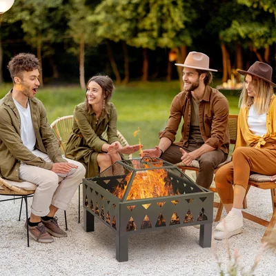 The Range Outdoor Fire Pit with Screen Cover - Black