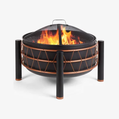 The Range Fire Pit with BBQ Cooking Grill - Black
