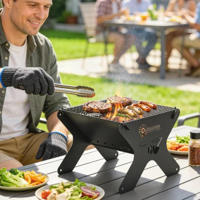 The Range Outsunny 2-In-1 Portable BBQ Grill and Camping Fire Pit - Black