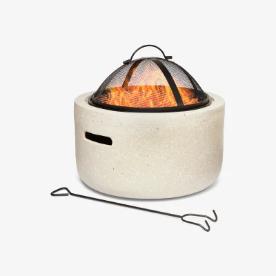 The Range Faux Concrete Fire Pit with BBQ Grill - Beige