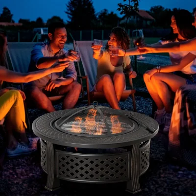 The Range Outsunny Outdoor Fire Pit,Round Firepit with Grill Net - Bronze Tone