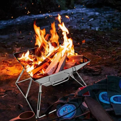 The Range Foldable Stainless Steel Garden Camping BBQ Fire Pit - Steel