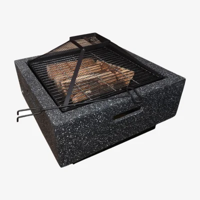 The Range Luxury Square Concrete Effect Fire Pit BBQ Grill - Black