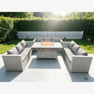 The Range U Shape Lounge Sofa Dining Set Gas Fire Pit Dining Table - Light Grey Mixed