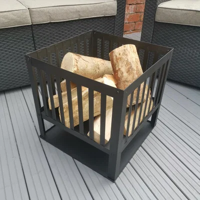 The Range 40cm Square Fire Pit Basket Garden Patio Wood Solid Fuel Burner - Black