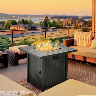 The Range Square Rattan  Propane Gas Fire Pit Table, 50000 BTU  - Black