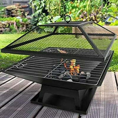 The Range Square Fire Pit and BBQ Grill - Black