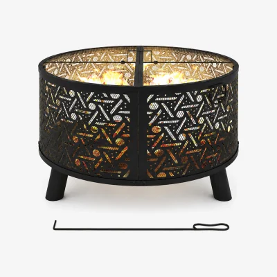 The Range Teamson Home Fire Pit Outdoor Heater 71cm with Spark Guard Black Steel - Black