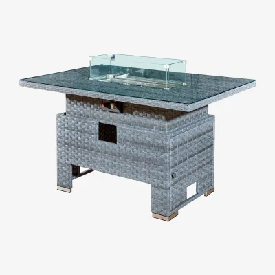 The Range Royal Fire Icarus Rattan Rising Firepit Table - Ocean Grey