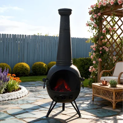 The Range Large 130cm Garden Patio Chiminea Wood Burner Fire Pit Grill Heater - Black