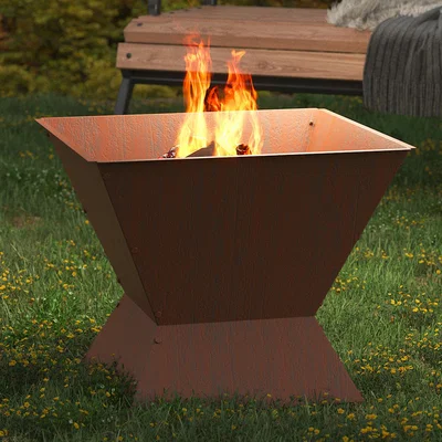 The Range Square Heater Brazier Outdoor Steel Stove Fire Pit Wood Charcoal Burner - Rusty