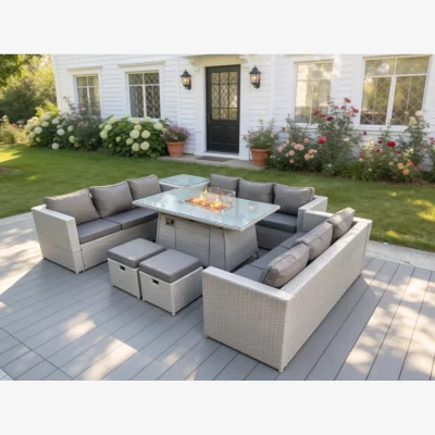 The Range U Shape Lounge Sofa Dining Sets Gas Heater Firepit Burner - Light Grey Mixed