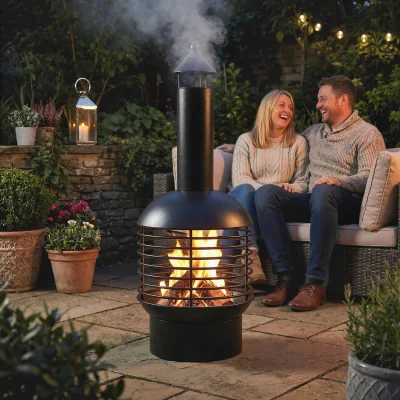 The Range Outsunny Chimney Fire Pit with Poker, Charcoal Grid - Black