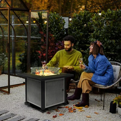 The Range Square Propane Gas Fire Pit Table, 50000 BTU - Grey