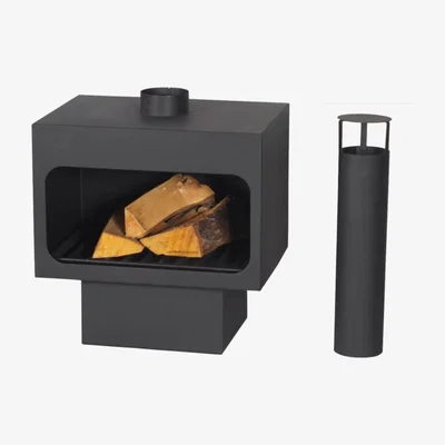 The Range Arizona Freestanding Steel Wood Burning Fireplace with Chimney - Black