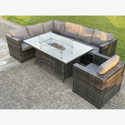 The Range Rattan 7 Seater Gas Fire Pit Corner Dining Set Chair