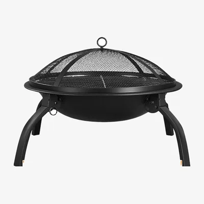 The Range Round Foldable Fire Pit with Cooking Grill - Black