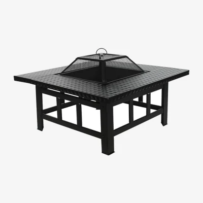 The Range 4 in 1 Square Fire Pit BBQ Grill Ice Cooler Tabletop - Black