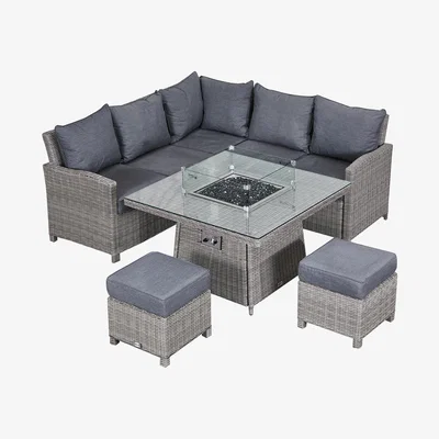 The Range Compact Firepit Corner Set-White Wash