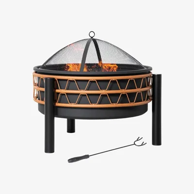 The Range Modena Outdoor Fire Pit Metal Round Charcoal Log Wood Burner - Black