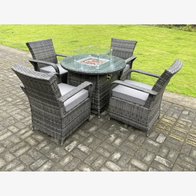 The Range Rattan Garden Furniture Gas Fire Pit Round Dining Table Set Gas Heater - Dark Grey Mixed