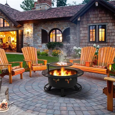 The Range Yaheetech Round Wood Burning Fire Pit with Poker - Black