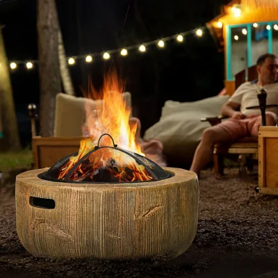 The Range Outsunny Fire Pit with Spark Screen and Poker - Brown