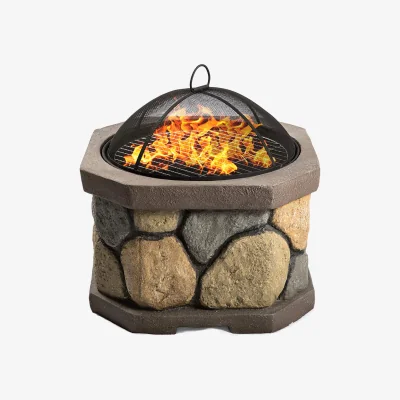 The Range BOGOTA Garden and Patio Fire Pit Brazier and BBQ with Eco Stone Finish - Brown