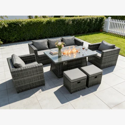 The Range Rattan 7 Seater Gas Fire Pit Dining Set Stools
