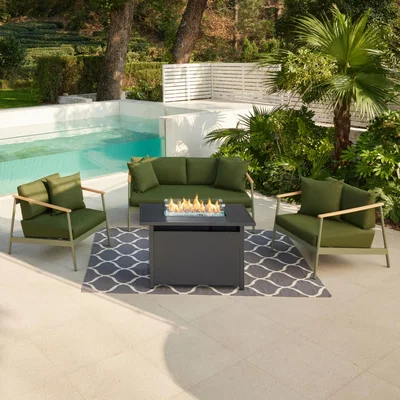 The Range Porta Aluminium Garden Conversation Set - Green / Sofa, 2 chairs, 2 coffee tables, fire pit table