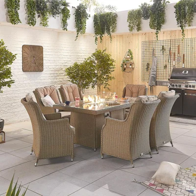 The Range Nova Thalia Six Seater Rectangular Fire Pit Set - Willow